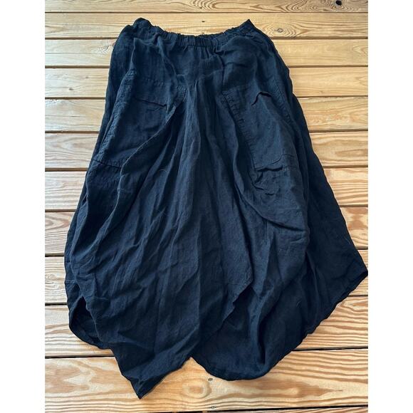 Tempo Paris 100% Linen Skirt Size Medium Women’s Black Pull On - Picture 1 of 7